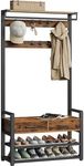 VASAGLE Hall Tree with Bench and Shoe Storage, Entryway Coat Rack with Shoe Bench, 2 Fabric Drawers, 10 Hooks, 6 Side Hooks, Vintage Brown and Ink Black UHSR429B01