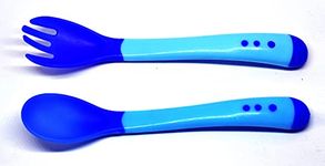 THE LITTLE LOOKERS? Silicone Tip Heat Sensitive Silicone Spoons | Temperature Sensing Spoons | Spoon & Fork Set (Blue, Pack of 2)