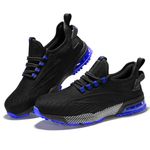 SPIEZ Safety Shoes for Men Women, Air Cushion Composite Toe Work Shoes, Lightweight Breathable Slip On Utility Sneakers Black Blue/Black Green US5-12, Black/Blue, 10.5 Women/9 Men
