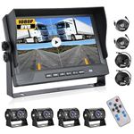 CAMECHO Rear view camera 4 cameras, 9 inch 1080P 4 split DVR monitor with 4 cameras + cable 2 * 10m + 2 * 20m, IP69 waterproof night vision cameras