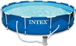 Intex 28202UK 10ft x 30in Above Ground Metal Frame Outdoor Round Swimming Pool with Filter Pump Included, 4,485 liters, Blue, Measures 305 x 305 x 76 cm
