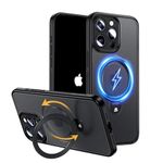 MAGIC JOHN for iPhone 16 Pro Case [Compatible with Magsafe] [with Magnetic Metal Stand][Military Grade Shockproof][Anti Yellowing],Translucent Matte Back with Soft Edge, Black