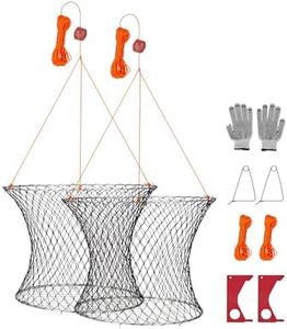 VEVOR Double Ring Crab Trap, 24 inch Top, 20 inch Bottom, Two Rings Crab Kit, Foldable Fishing Net with Gauge, 60 ft Rope, Wire Grid Bottom, Rock and Blue Crab, Dock & Pier Crabbing, 2 Set