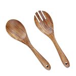 AOOSY 2 Pieces Wooden Salad Servers,10.2 inches Wood Serving Spoons Set Salad Mixing Dinner Fork and Spoon Long Handle Salad Tongs Kitchen Cooking Utensil Cutlery Set