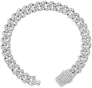 Iced Classic Spring Clasps 9mm Cuban Link Chain Necklace/Bracelet, Everlasting Shine 14k Gold/Silver Plated Diamond Choker, Brass, Zircon