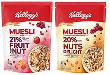 Kellogg's Combo, Kellogg's Muesli with 21% Fruit and Nut Pouch, 750 g and Kellogg's Muesli with 20% Nuts Delight Pouch, 750 g