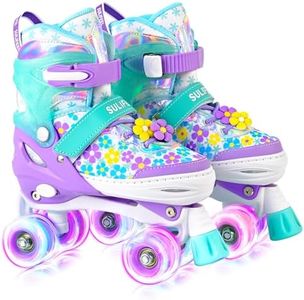 SULIFEEL Rainbow Unicorn 4 Size Adjustable Light up Roller Skates for Girls Boys for Kids,Floral