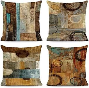 LHAIFA Brown Decorative Throw Pillow Covers 18x18 Set of 4 Teal Pillow Cover Modern Geometry Abstract Art Decorative Pillows for Living Room Bedroom Sofa Couch Outdoor Pillow Covers