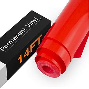 HTVRONT Red Permanent Vinyl - 12" x 14 FT Glossy Red Adhesive Permanent Red Vinyl Roll Compatible with Cricut Cutting Machine, Silhouette, Cameo Cutters, Signs, Scrapbooking, Craft, Die Cutters