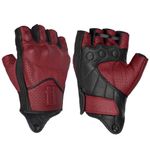 Harssidanzar Motorcycle Gloves for Men Goatskin Leather Perforated Motorbike Riding Driving Gloves CM044UK, Oxblood/Black, Size Large