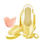 CABPLROI Women's Ballerina Shoes Professional Ballet Dance Satin Pointe Shoes for Girls with Bag and Toe Pads, Gold, 12