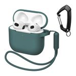 MATEPROX Silicone Case Compatible with AirPods 4, Anti-Drop Portable Earphone Protective Cover with Keychain and Lanyard for AirPods 4th Generation 2024-Pine Green