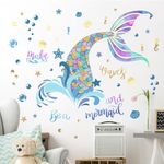 Buiory Removable Colorful Mermaid Tail and Lettering Be a Mermaid and Make Waves Wall Stickers Ocean Style Blister Animals Wall Decals 3D Peel and Stick Wall Decor for Nursery Baby Bedroom Playroom