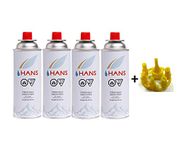 ADD GEAR HANS Butane Gas Canister (Butane, IsoButane, Propane Mix) and Refill Adapter Combo - Pack of 4 Cans