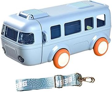 QXQAHJEI Silicone Bus Water Bottle 16oz Car Straw Cup with Strap, Leak-Proof Portable Shaped Drinking For Kids Summer Cute Cartoon Jug Toy Locking Flip Lid Kettle for School (Blue) (mlnp440)