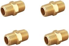 T TANYA HARDWARE Brass Hex Nipple 1/4 Inch NPT x 1/4 Inch NPT Male Pipe Adapter (4 Piece)