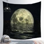 EHOMERY Tapestry Window Tapestry For Bedroom Aesthetic Men Black Moon On Sea Tapestries Office Wall Covering Fabric Large Wall Hanging Blanket Living Room Bedroom Art Décor 130X150Cm