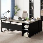 Tribesigns 71 inch Executive Desk, L Shaped Desk with Cabinet Storage, Executive Office Desk with Shelves, Business Furniture Desk Workstation for Home Office, Gray