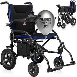 Vive Lightweight Electric Wheelchair for Adults - Foldable Power Wheel Chair - Collapsible, Folding, Ultralight, Motorized, Light Weight Travel Senior Carbon Fiber Mobility Aid - Weighs 39 lbs