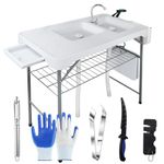 Folding Fish Cleaning Table with Double Sink - 42.5" Folding Camping Table & Fish Cleaning Station for Outdoor Picnic, Beach, Fishing & Patio Use