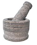 EZAHK Stone Mortar and Pestle Set for Spices, Okhli Masher, Khalbatta Stone, Natural & Traditional Grinder, Musal, Well Design for Kitchen, Home, Herbs (5.5 inch) Grey