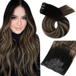 Moresoo Balayage Clip in Hair Extensions Real Human Hair Black to Brown with Caramel Blonde Ombre Clip Extensions Full Head Remy Hair Extensions Clip in Real Human Hair 7pcs/120g 22 Inch