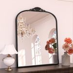 Keonjinn Vintage Arched Wall Mirror 30" x 36", Black Antique Mirror with Metal Frame, Ornate Baroque Mirror, Decorative Mirror for Mantle, Bathroom, Living Room, Fireplace, French Cleat Mounting