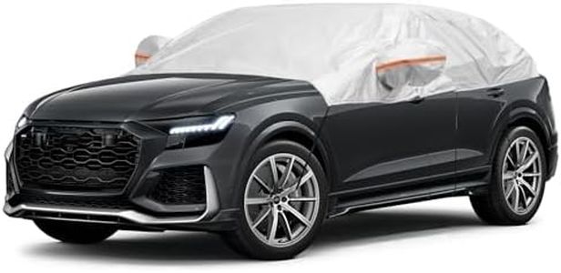 AMBARI Half Car Cover for SUV(184"-212"), Windshield Snow Cover Hail Protector Car Cover Sunroof Cover for Dustproof Sunproof, Universal Silver SUV Car Cover for Waterproof All Weather.