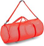 Champion Sports Mesh Duffle Bag with Zipper and Adjustable Shoulder Strap, 15” x 36”, Red - Multipurpose, Oversized Gym Bag for Equipment, Sports Gear, Laundry - Breathable Mesh Scuba and Travel Bag