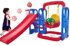 Baybee Super Garden Swing & Slider for Kids | Plastic Baby Slide Cum Swing Combo with 4 Inches Baby Basket Ball Toy for Home/Indoor/Outdoor Play Toys for Boys Girls | Slide for Kids 2 to 5 Years