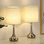 Small Table Lamps Set of 2 for Bedroom, Metal Desk Lamp with Linen Lampshade on Bedside, Coffee Table, Dresser, Study Desk for Kid’s Room, Living Room, College Dorm, Silver (Linen)