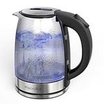 Haooair 1.8 liter Electric Glass Kettle with Blue LED, Easy to Clean, BPA-Free, Boil-Dry Protection, Boil Quiet