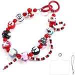 XODITO Red Phone Wrist Strap with Handpainted Bead, Kawaii Hands-free Wrist Strap for Girl, Anti-lost Keychain, Cute Bag Charms for Women