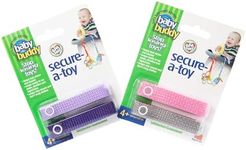 Baby Buddy Secure-a-Toy, Adjustable Pacifier and Teether Strap for Stroller, Highchair, and Car Seat, Purple Lilac Pink Gray, 4 Pack