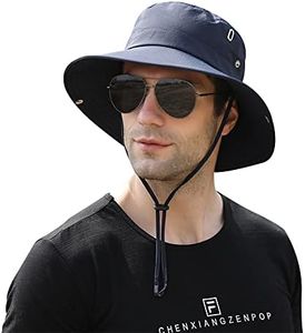 XIAOHAWANG Homme Chapeau D'été Large Bord Casquette Femme Chapeau de Soleil pour Randonnée Pêche (Marin)