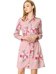 Allegra K Women's Floral Button Down Vintage Polka Dots Dresses Collar Tie Belted Shirt Dress Pink S-8