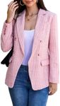 CCTOO Womens Tweed Blazers Casual Jackets Long Sleeve Oversized Open Front Plaid Blazer Jackets Work Suits with Pockets Pink L