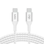 Belkin BoostCharge USB-C to USB-C Power charger cable, USB-IF certified fast charging cable with 240W Power Delivery for iPhone 16, 15, MacBook, Chromebook, Galaxy, iPad, Pixel & More - 1m, white