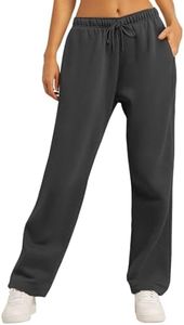 AUTOMET Women's Wide Leg Sweatpants Fleece Lined Baggy Straight Leg Lounge Pants Fall Outfits Athletic Joggers with Pockets Darkgrey XL