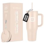 IRON °FLASK Co-Pilot 40 oz Insulated Tumbler w/Straw & Flip Cap Lids - Cup Holder Bottle for Hot, Cold Drink - Leak-Proof- Water, Coffee Portable Travel Mug - Mothers Day Gifts - Sand