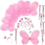 Butterfly Craze Girls' Fairy Wings with Wands and Headbands - Pack of 6, Costumes and Dress Up Set For Kids Aged 3 and Up, These Accessories are Perfect as Birthday Party Favors or Supplies, (Pink)