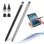 AUAUY 2 in 1 Metal Inkless Pencil, Infinity pencil, Everlasting Pencil, Premium Metal Stylus pencil for Touch Screens, with 2 Graphite Nib and 2 Silicone Tip, for Writing Drawing（ 2Pcs-Black & Silver）