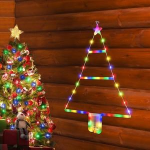 Christmas Decorations Lights, 1.6ft Christmas LED Ladder Lights, 8 Modes & Timer Battery Christmas Lights, Xmas LED Mini Tree Lights for Window Wall Home Garden Outdoor Indoor Decor (Multicolor)