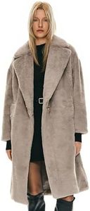 Orolay Women's Fuzzy Fleece Winter Jacket Faux Fur Lapel Coat Mid-Length Sherpa Teddy Coat Grey XL