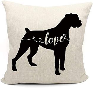 Boxer Throw Pillow Cover, Dog Lover Gifts, Boxer Lover Gifts, Boxer Mom Gift, Gifts for Newlyweds, Engagement, Wedding, Boxer Owner, 18 x 18 Inch Linen Cushion Cover Decoration for Sofa Couch Bed