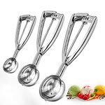 Bixel Ice Cream Scoops with Easy Trigger Set of 3 Large (6.3CM), Medium (5CM), Small (4CM) 304 Stainless Steel Ice Cream Scoop for Melon, Muffin, Sorbet, Cupcake, Meatball, and Cookie Dough Scoop