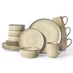 Homikit Dinner Set for 4, 16-Piece Reactive Glaze Kitchen Dinnerware Sets, Vintage Stoneware Included Plates Bowls and Mugs, Non-Scratch & Sturdy, Dishwasher & Microwave Safe, Desert Khaki