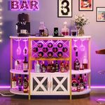 YITAHOME Bar Table Cabinet w/Power Outlet, LED Home Mini Coffee Bar Cabinet for Liquor, Metal Wine Cabinet Bar Stand with 4-Tier Storage and 2 Doors, for Kitchen, Dining Room, White & Gold