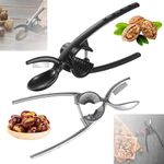 2-in-1 Nut Cracker Walnut, 2024 Upgrade Nutcracker Tool Heavy Duty Nut Crackers for All Nuts, Aluminum Alloy Nut Crackers for All Nuts Lobster or Crab Cracker Nut Cracker Set (Black+Silver, 2pcs)