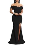 YMDUCH Women's Off Shoulder High Split Long Formal Party Dress Evening Gown Black